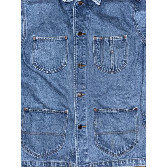 Vintage Classic Jeans Denim Chore Jacket Blue Workwear Utility Coat 21x28 Large - Picture 2 of 6
